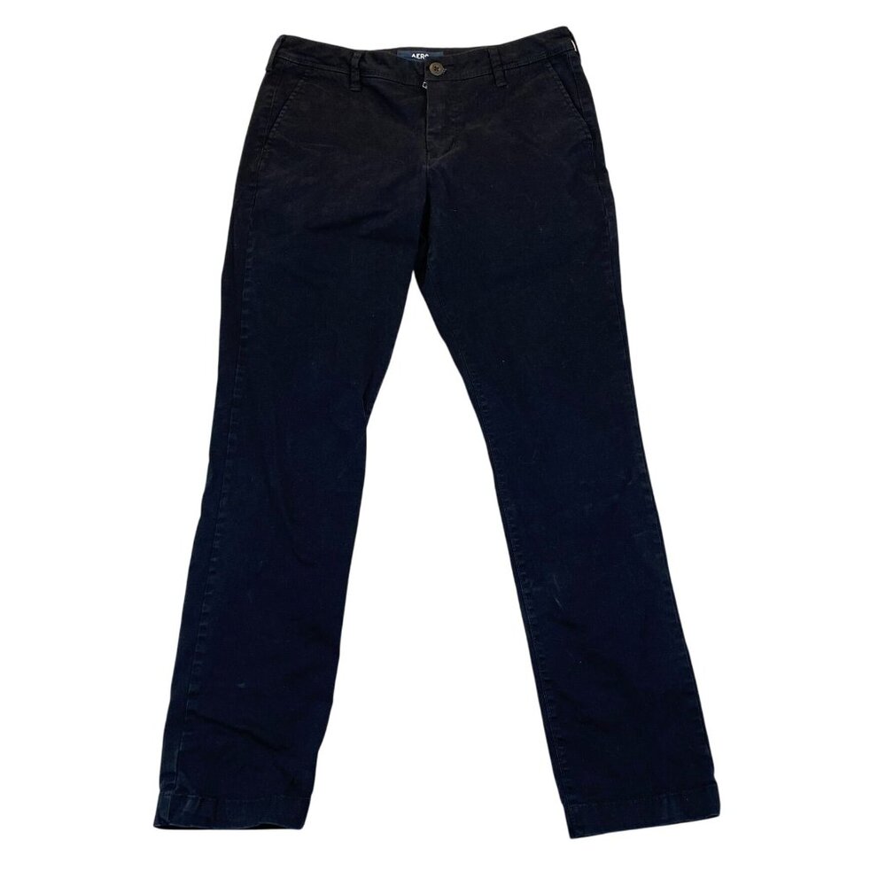Aero Womwn's Chino Pants Size 31/32 Skinny Black Flat Front Casual Business Cott